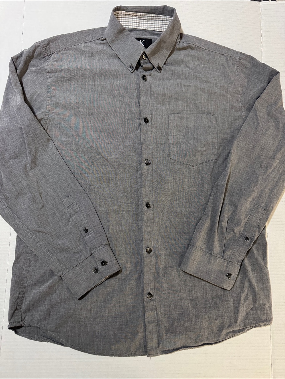 Calvin Klein Men's Gray Button-Down Long Sleeve Shirt